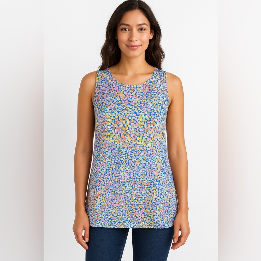 Adrienne Vittadini Boho Colorful Coastal Resort Brunch Sleeveless Blouse Top L